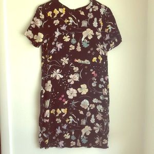 Floral print shift dress with open back